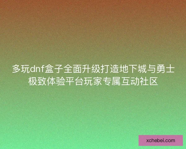 多玩dnf盒子全面升级打造地下城与勇士极致体验平台玩家专属互动社区 多玩dnf盒子全面升级打造地下城与勇士极致体验平台玩家专属互动社区