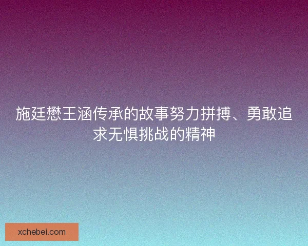 施廷懋王涵传承的故事努力拼搏、勇敢追求无惧挑战的精神